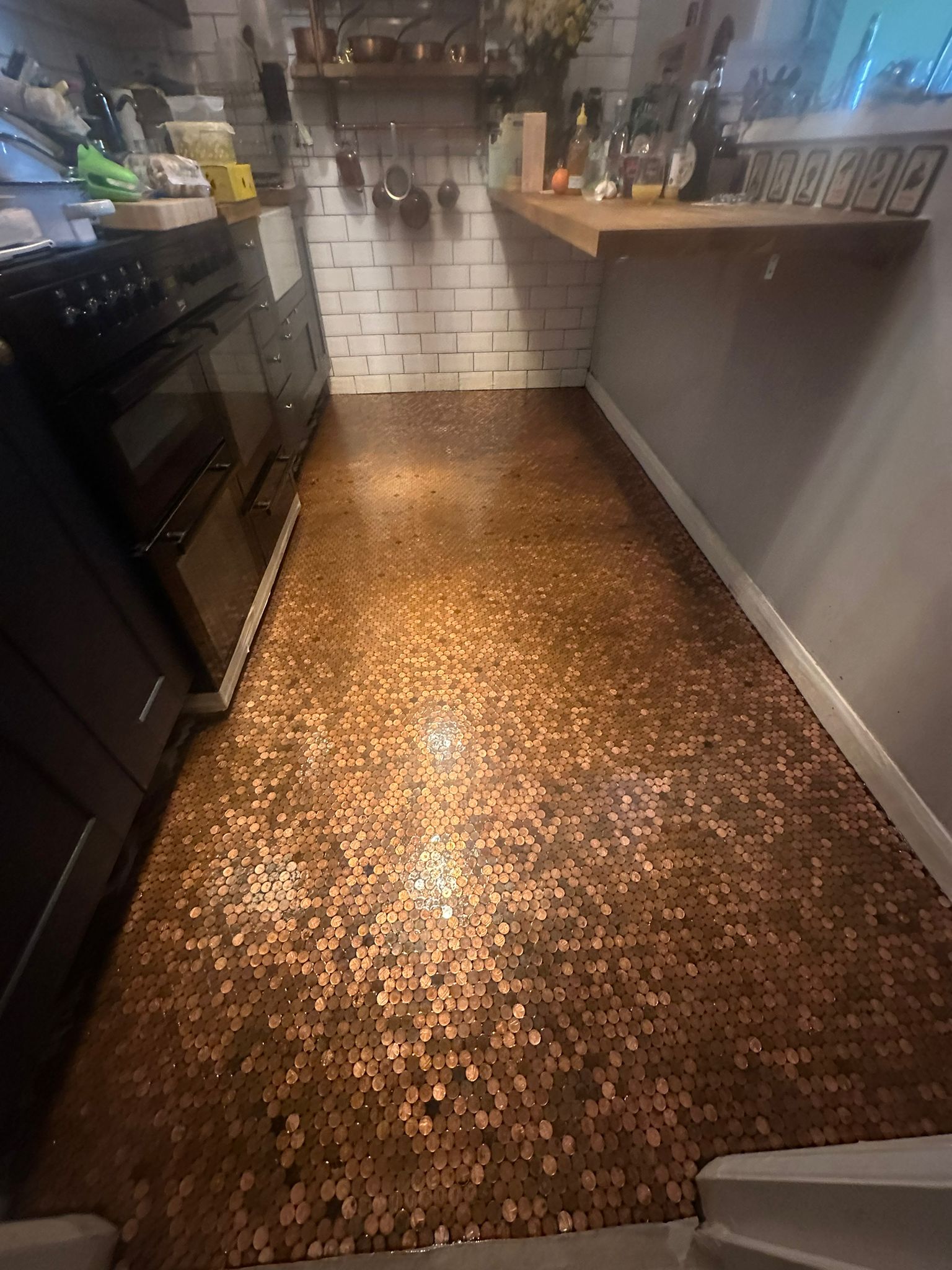 Penny floor in a kitchen