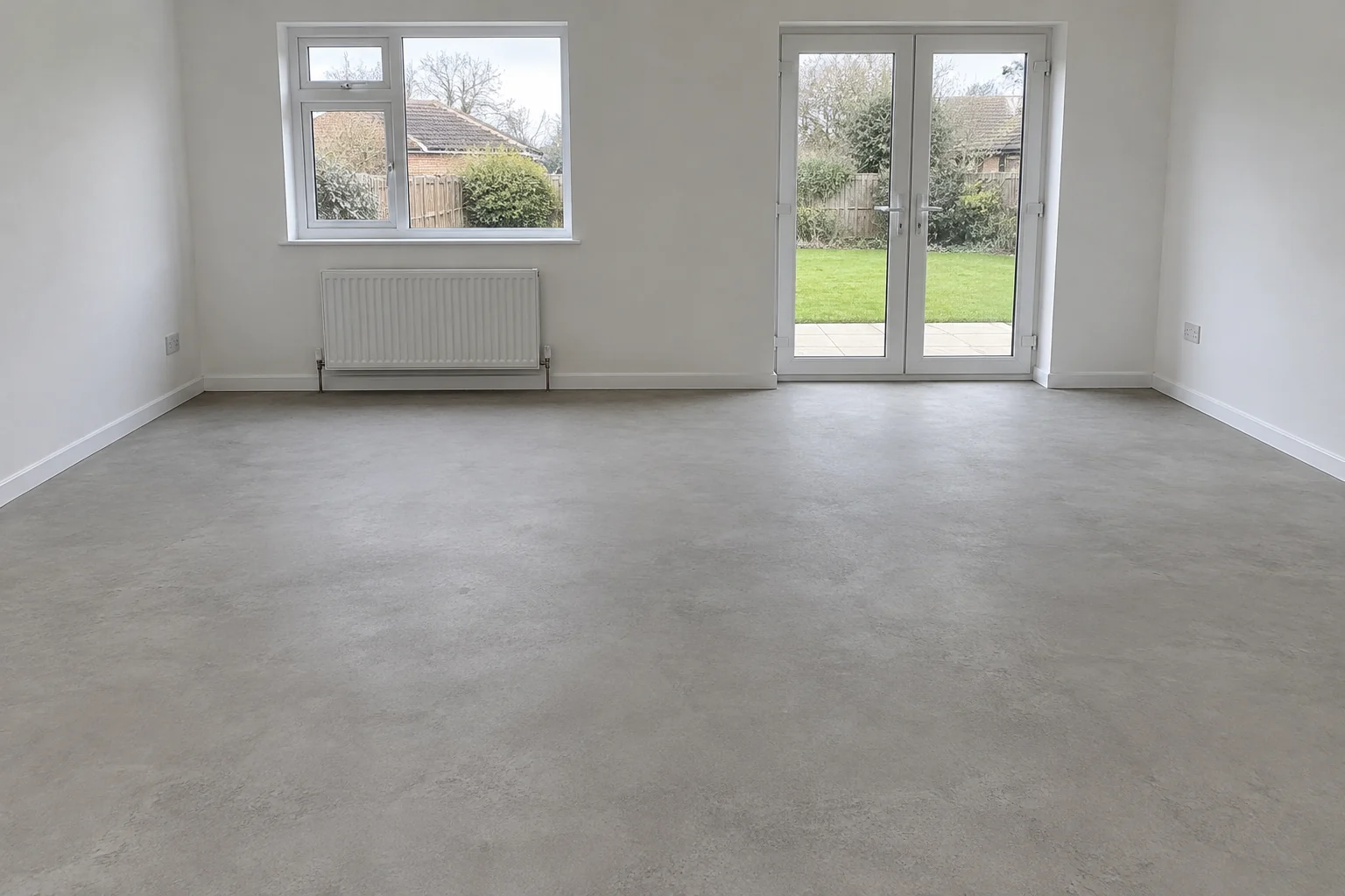 Illustrative empty home extension with a neutral floor